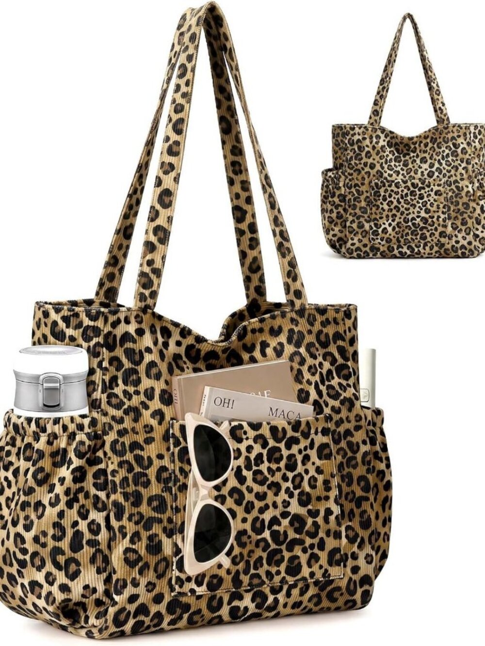 Large Capacity Corduroy Tote Bag for Women | 6 Pocket Crossbody Handbag for Work